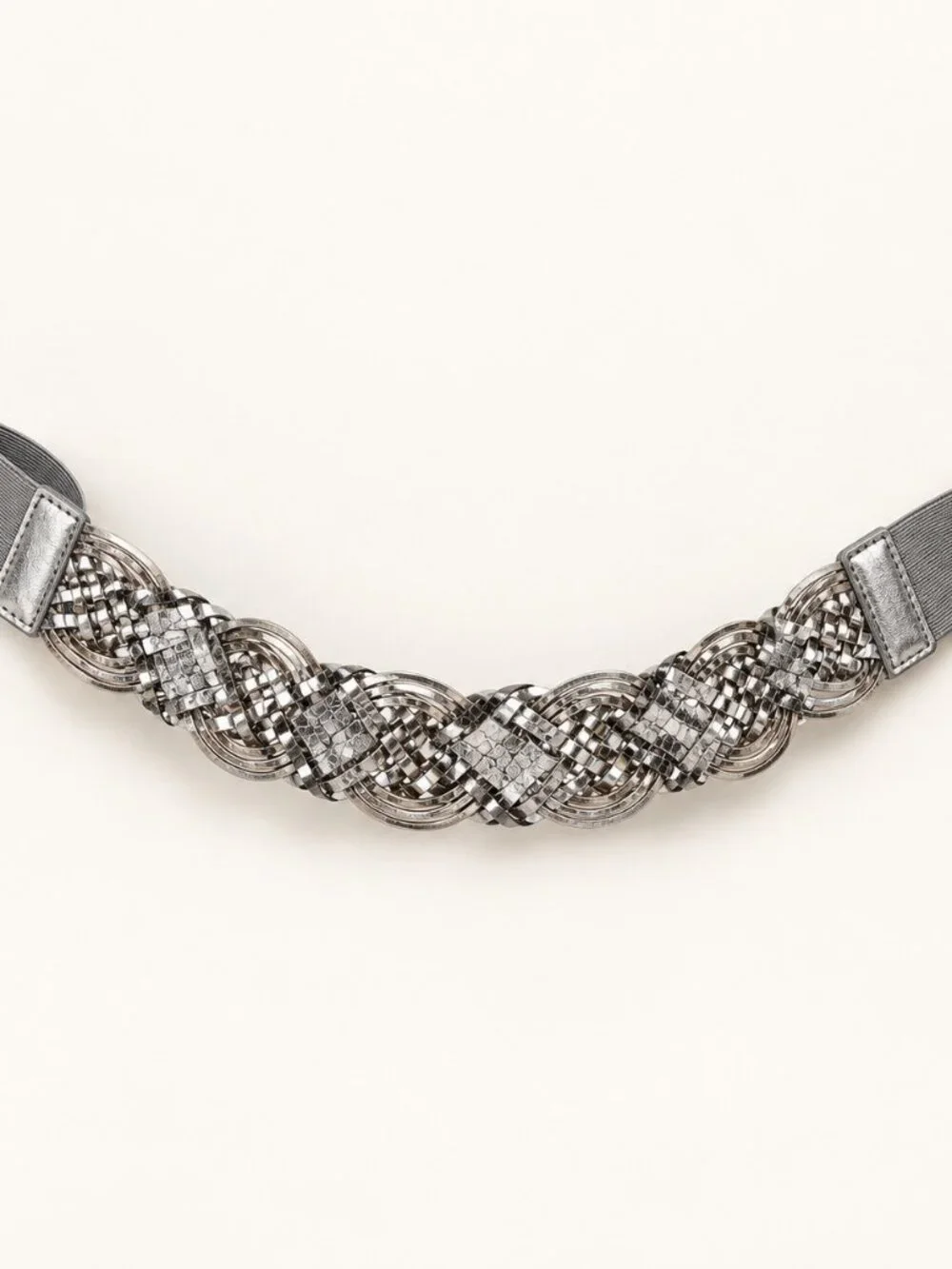 White House Black Market Metallic Silver Braided Stretch Belt M/L NWT